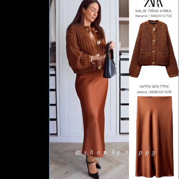 ZARA SATIN EFFECT MIDI SKIRT NWT - Picture 6 of 12